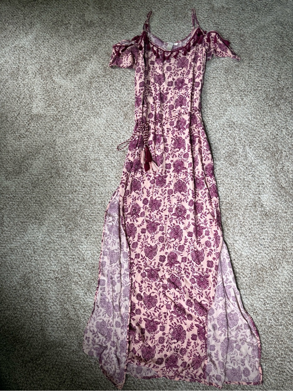 Forever 21 Pink and Plum Floral Cold-Shoulder Maxi Dress